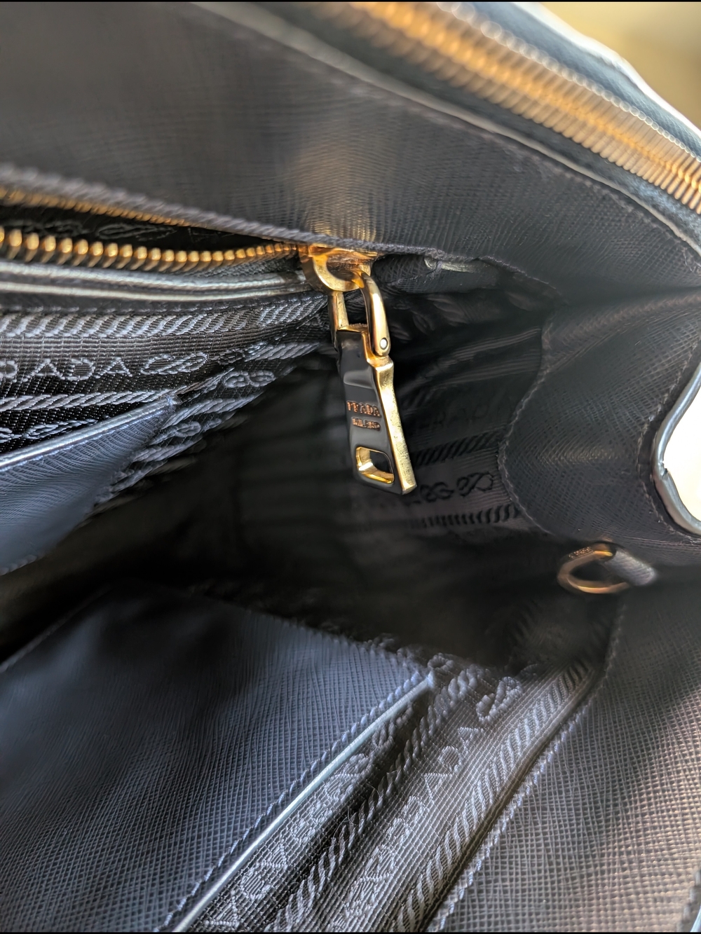 Prada Navy Saffiano Leather Tote with Gold Hardware - Picture 13 of 16